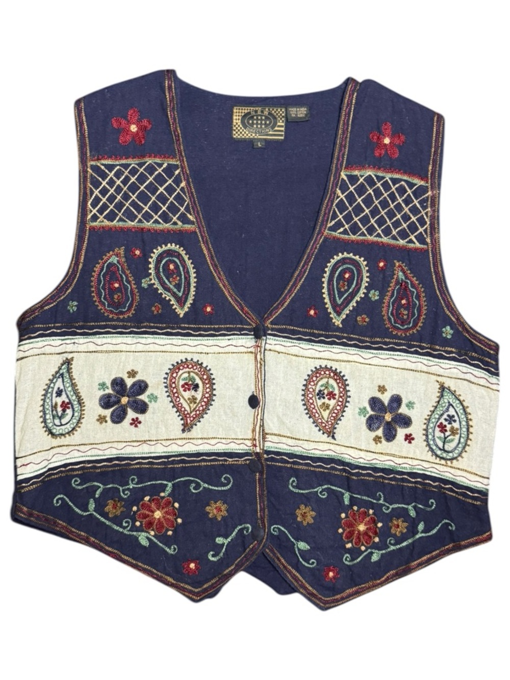 New Directions Paisley Embroidered Cotton 90s Vintage Fall Vest